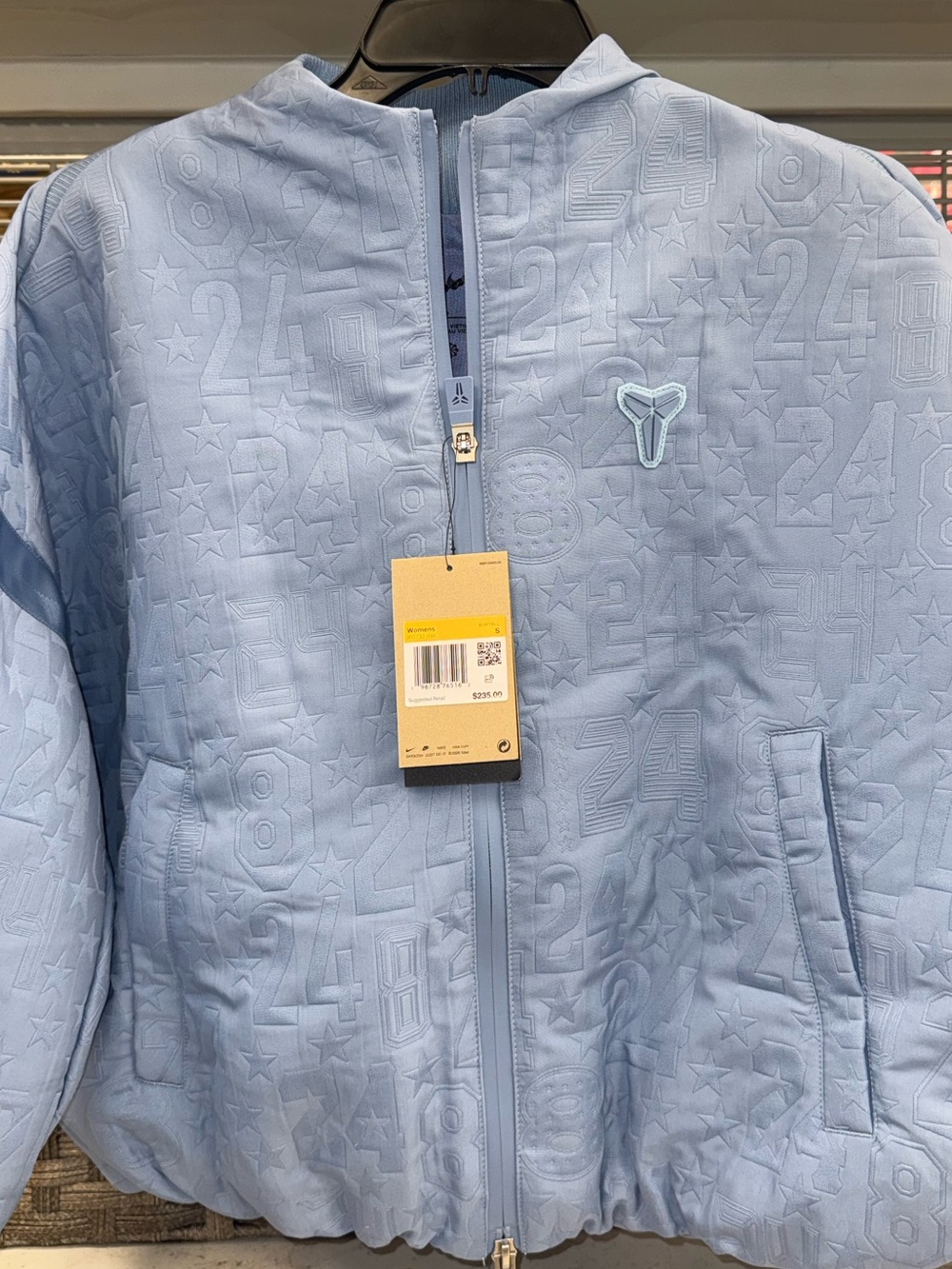 Women’s Nike Kobe Light Blue Quilted Hooded Puffer Basketball Jacket mamba